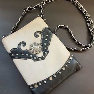 Rustic Couture Crossbody Studded Black White Leath